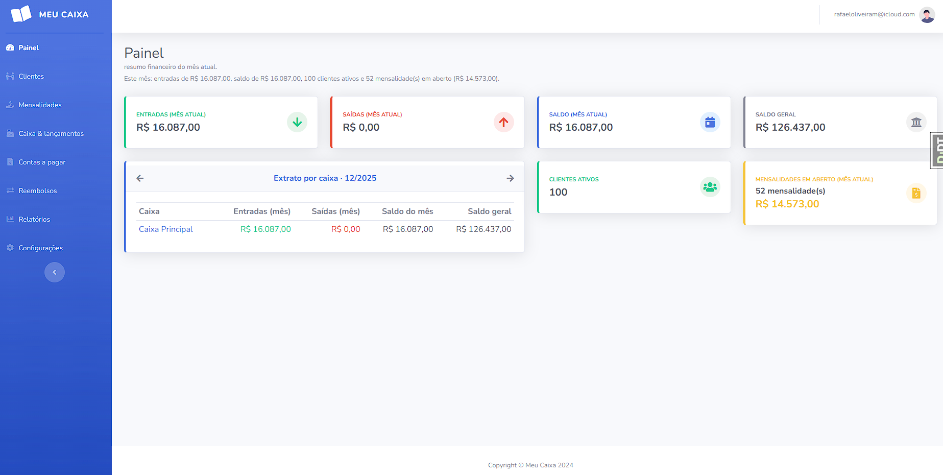 Dashboard do Meu Caixa